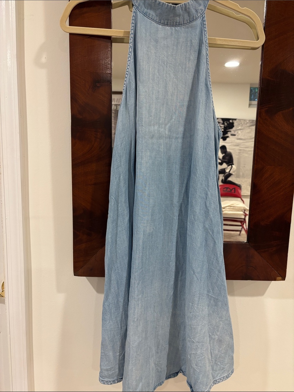 Cloth & Stone tencel lightweight  denim high neck keyhole back swing dress sz s